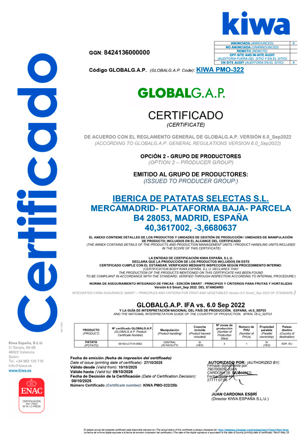 Certificado Global Gap - Ibérica de Patatas